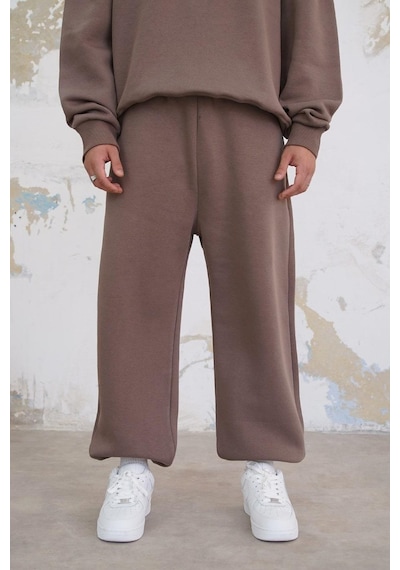 Açık Kahve Cozy Basic Paça Lastik Oversize Eşofman Açık Kahve