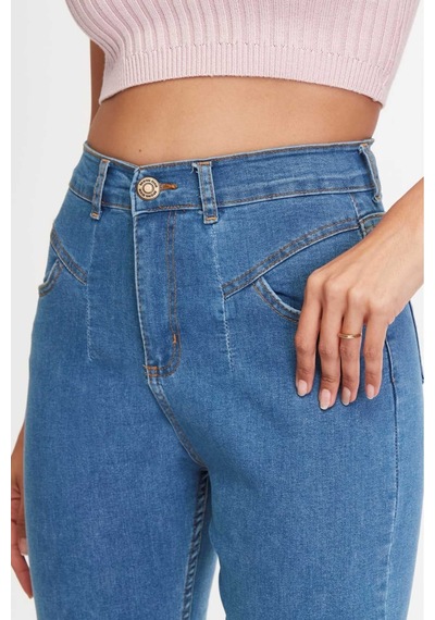 Shevega Kadın Mavi Ön Contali Likrali Dar Paça Jeans Pantolon Mavi