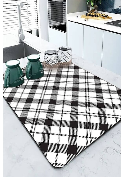 Siyah Ekoseli Microfiber Bulaşık Kurutma Kurulama Matı Mm004n11