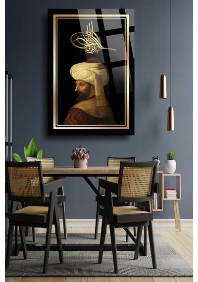 Fatih Sultan Mehmet Osmanlı Padişah Lüks Kırılmaz Cam Tablo Ev Ofis İş Yeri Hediryesi