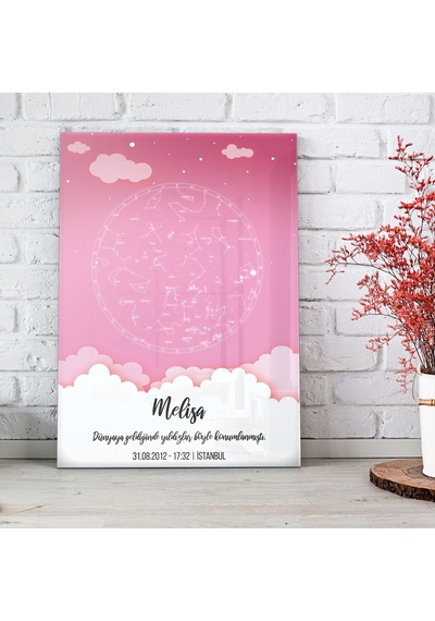 Decorita Gökyüzü Haritası | Yeni Doğan Hediyesi - Cam Tablo