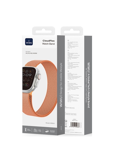 Watch 44mm Uyumlu Kordon Wiwu Wb501 Cloudflex Serisi Hasır Örgü Strap Kayış Turuncu