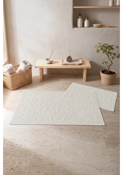 Cotton Box Aura Jakarlı Kaymaz Taban Pamuklu Paspas Seti Vine Krem 60x90+40x60