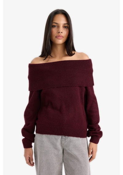 Defacto Regular Fit Omuzu Açık Kazak F3029ax25wnbr285 Bordo