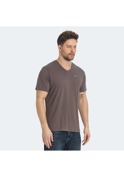 Slazenger KRAKKER Erkek V Yaka Kahve Tişört