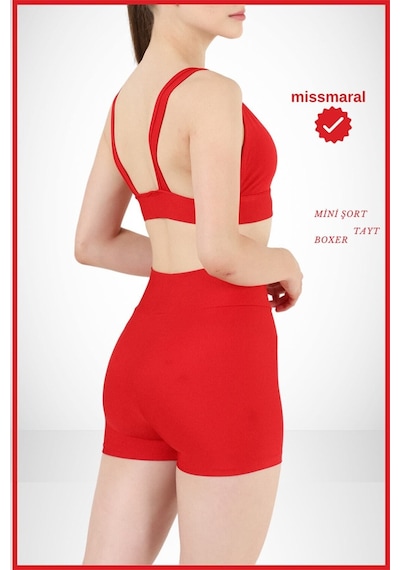 Missmaral Kadın Kırmızı Yüksek Bel Toparlayıcı İç Göstermeyen Boxer Şort Deniz, Havuz & Günlük Kullanım İçin Kırmızı