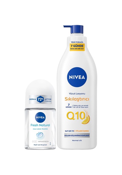 Tr Q10 Sıkılaştırıcı Nemlendirici Vücut Losyonu400ml Ve Kadın Mini Roll-on Deodorant Fresh Natural 25ml