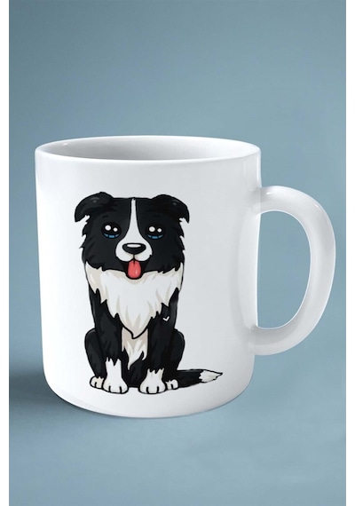 Border Collie Köpek Isimli Kişiye Özel Baskılı Kupa Bardak Mavi Göz Çok Renkli