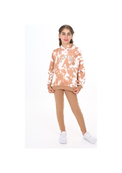 Toontoy Kids Toontoy Kız Çocuk 2'li Takım Baskılı Kapüşonlu Düşük Omuz Cepli Sweatshirt & Basic Düz Tayt Kahverengi Toontoy Kids Toontoy Kız Çocuk 2'li Takım Baskılı Kapüşonlu Düşük Omuz Cepli Sweatshirt & Basic Düz Tayt Kahverengi