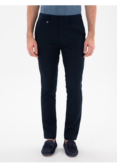 Cacharel Lacivert Slim Fit Dokulu Pamuk Karışımlı Kanvas Pantolon