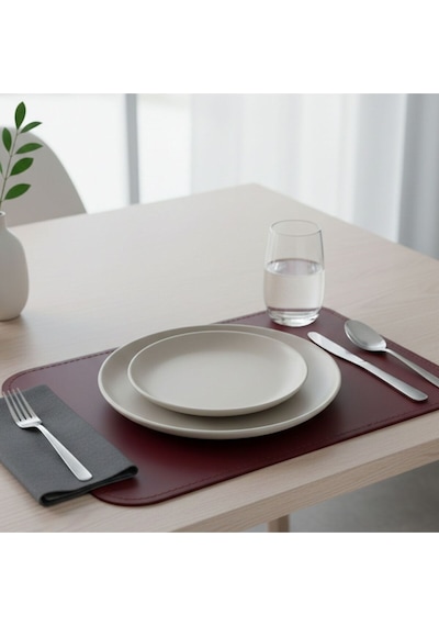 2 Adet Deri Mürdüm Çift Taraflı Kenar Dikişli Amerikan Servis 33x44 Cm-kolay Silinebilir Supla Bordo