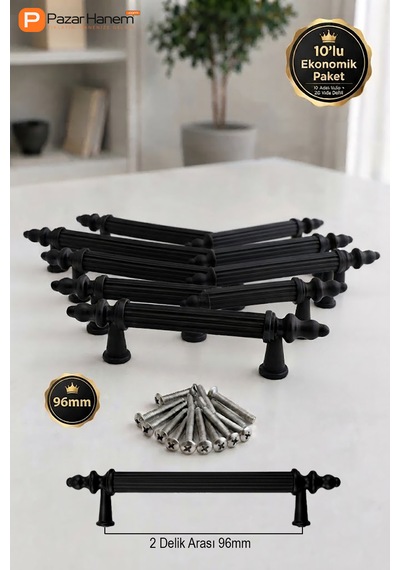 Sude Model Siyah Sürgülü/çekmece Mobilya Kulpu - 10'lu Ekonomik Set 96 Mm Ve 128 Mm Seçenekli + Vidaları Dahil Siyah 96 Mm