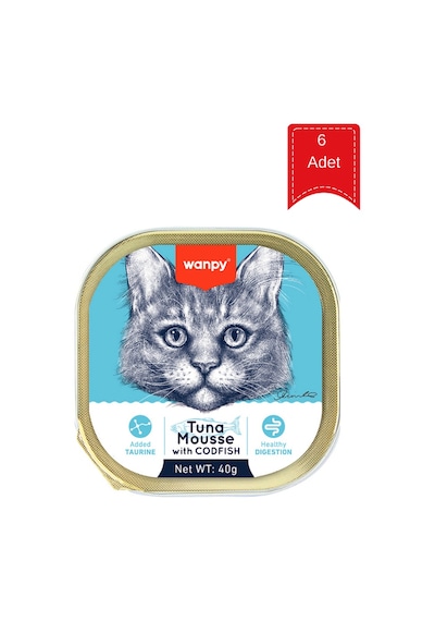 Wanpy Alutray Ton Balıklı Ve Morina Balıklı Yetişkin Kedi Konservesi 40 Gr X 6 Adet