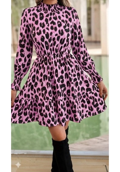 Moderie Butik Kadın Uzun Kollu Yarı Balıkçı Yaka Leopar Desenli Modal Mini Elbise Desenli Moderie Butik Kadın Uzun Kollu Yarı Balıkçı Yaka Leopar Desenli Modal Mini Elbise Desenli
