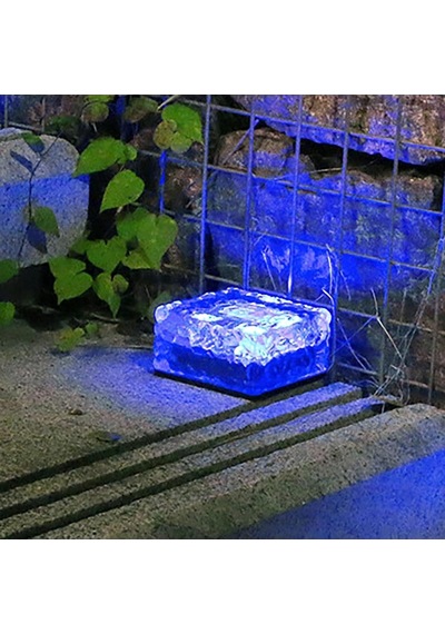 Tr Güneş Enerjili Solar Ledli Buzlu Cam Tuğla Görünümlü Mavi Renk Peyzaj Bahçe Yolu Veranda Aydınlatma