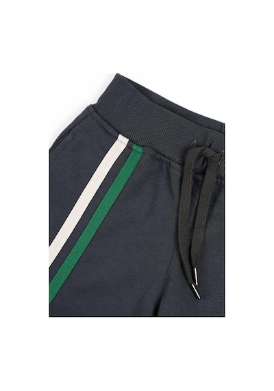 Adisia Unisex Çocuk Gri Yeşil Beyaz Çizgili Kapüşonlu Mevsimlik Eşofman Takımı Gri