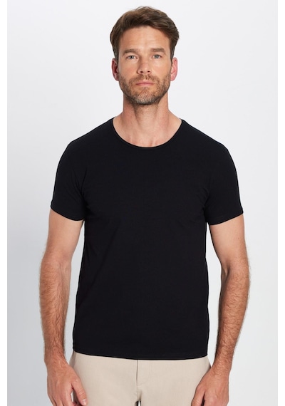 Tudors Erkek Slim Fit Dar Kesim Pamuklu Yumuşak Doku Likralı Esnek Kumaş Basic Siyah Bisiklet Yaka Tişört-20409 Siyah