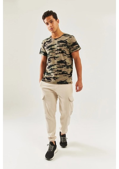 Erkek Oversize Rahat %100 Pamuklu Penye Bisiklet Yaka Kısa Kol Basic T-shirt Classic Collection Kamuflaj