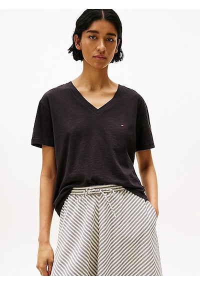 Tommy Hilfiger Slub Mdrn V-nk Ss T-shırt Kadın Siyah T-shirt - Ww0ww43901