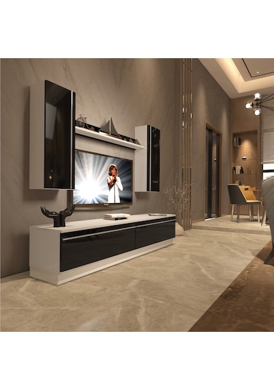 Decoraktiv Eko 5db Mdf Std Tv Ünitesi Tv Sehpası Beyaz - Siyah
