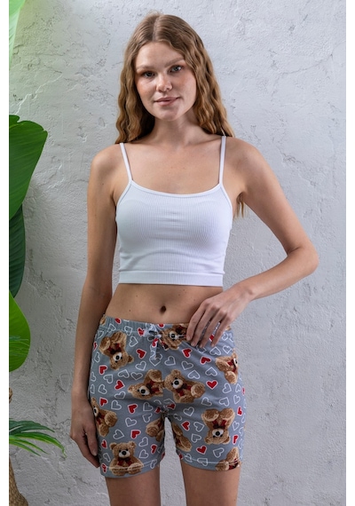 Giysa Kadın Beli Lastikli Desenli Şort Pijama Altı Gri - 2027 Gri