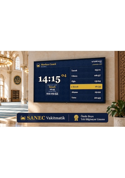 SANEC Vakitmatik – 32" HDMI Ekranlı Cami Vakitmatik Tam Paket