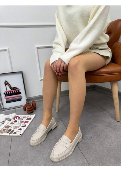 Bej Cilt Elsa Ortopedik Taban Kadın Loafer-5186 Bej
