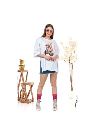 Kadın Oversize Bear Baskılı Tshirt (534304769)