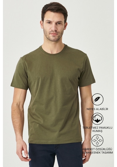 AC&Co / Altınyıldız Classics 4A4800000001HAKXS Slim Fit Bisiklet Yaka Kısa Kol Pamuklu Erkek Tişört Haki