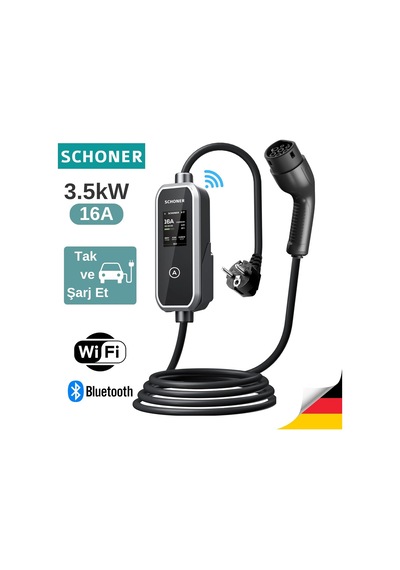 Schoner 3.5kw Taşınabilir Elektrikli Araç Şarj Istasyonu -tak Ve Şarj Et- Wi-fi/bluetooth Smart 5 Metre Tip2 Kabl Genel