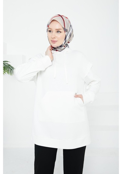 Armine Trend Kapüşonlu Önden Cepli Tunik-beyaz 24kt476 Beyaz