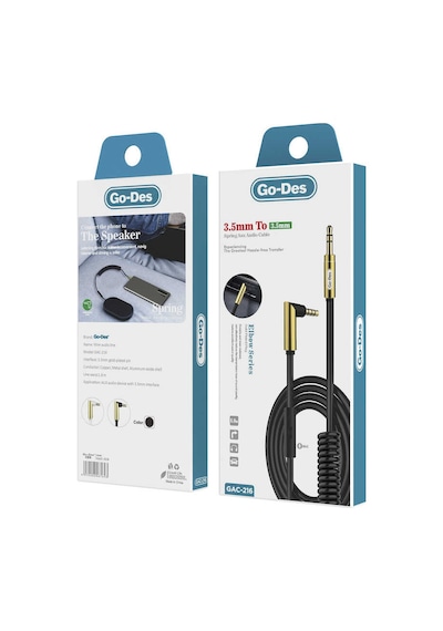 Go Des GAC-216 3.5 mm Spiral Aux Kablo L Tasarım Audio Stereo 180 cm Ses Kablosu - ZORE-220413