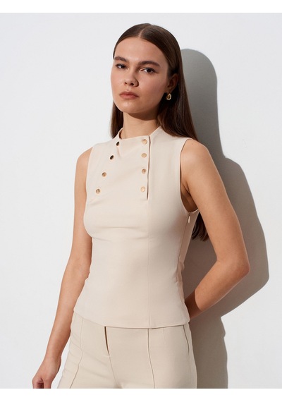 Dilvin 50541 Düğme Detaylı Bluz-bej