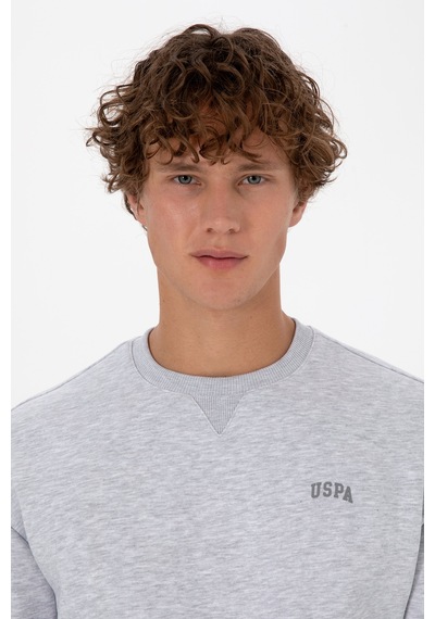 U.S. Polo Assn. Erkek Comfort Fit Bisiklet Yaka Şardonlu Açık Gri Basic Sweatshirt 50313757-VR001