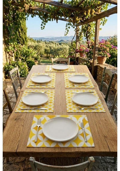 Yemek Masası Tabak Altlığı 6'lı Set Leke Tutmaz Dikdörtgen Kumaş Supla Tabak Altlığı 35x45 Sarı