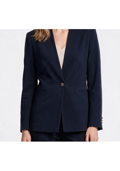 Ayhan Kadın Normal Kalıp Çentikli Yaka Tek Düğmeli Uzun Kollu Blazer Ceket Lacivert