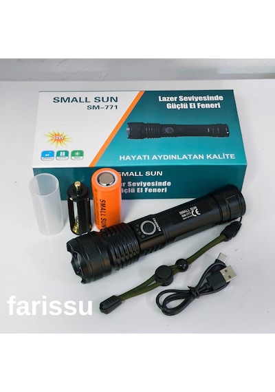 Süper Parlak Ve Suya Dayanıklı Small Sun Sm-771 El Feneri - 700 Metre Menzil Siyah