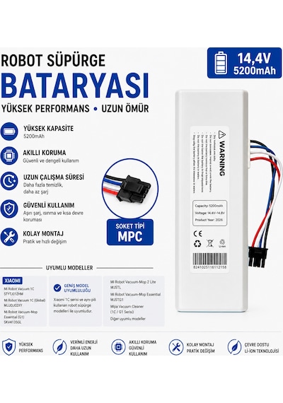 Xiaomi Robot Vacuum X10 Bhr6068eu Uyumlu Robot Süpürge Bataryası 14.4v 5200mah Li-ion