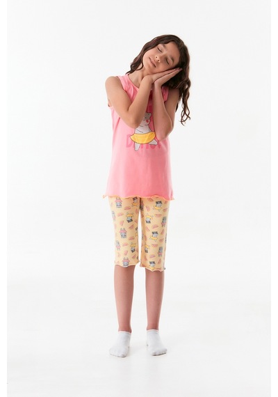 Fullamoda Kedi Baskılı Bisiklet Yaka Kız Çocuk Pijama Takımı 24mıcg631212238-pembe 24MICG631212238-Pembe