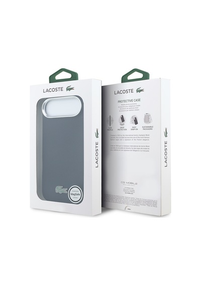 Apple iPhone 17 Air Kılıf Lacoste Lisanslı M-safe Uyumlu Pvc Pike Desenli İkonik Timsah Logolu Lacivert