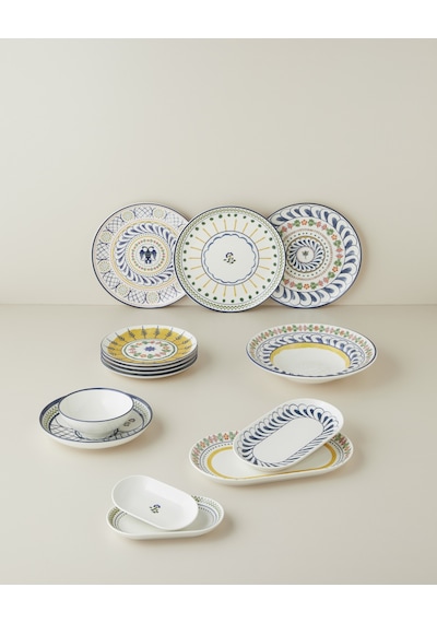Fiesta Talavera Porselen Pasta Tabağı 21 Cm Beyaz - Lacivert