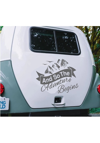 Adventure Begins Sticker - Kamp Doğa Dağ Sticker - Araba Oto Motosiklet Karavan Cam Sticker - 00084 15x10 Cm