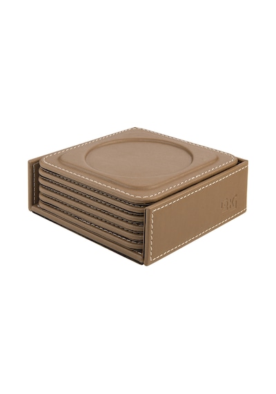 Bardak Altlığı,6 Lı Set,masaüstü Yuvarlak Cup Coaster,vegan Suni Deri,11x11 Cm.,vizon Vizon