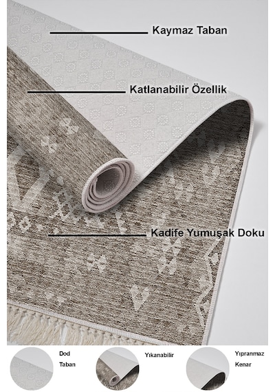 Dekoreko Kaymaz Taban Djt 2 Li Banyo Paspas Takımı Trend Saçaklı Iskandinav F5137 Kahve