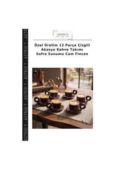 Özel Üretim 12 Parça Çizgili Akasya Kahve Takımı Sofra Sunumu Cam Fincan Çok Renkli
