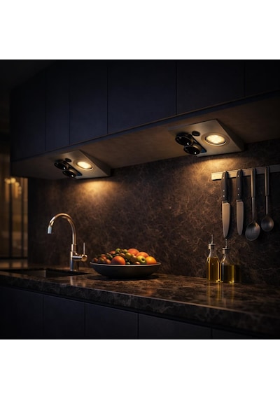 Tezgah Altı Prizli Led Aydınlatma Armatürü 3000k Sıcak Işık İnox Metal Kasa 220v Anahtarlı Çift Prizli Kompakt Tasarım Gri
