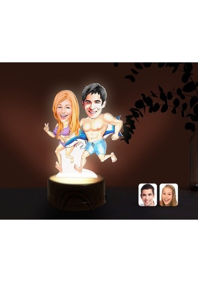 Kişiye Özel Sevgililer Karikatürlü Dekoratif 3D Biblo Led Işıklı (481495219)