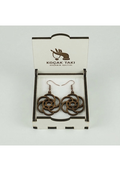 Ahşap Küpe Modern Özgün Minimalist Takı Model No 293 Açık Kahverengi