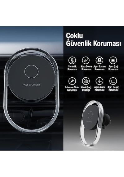 Hızlı Şarj Destekli Kablosuz Şarj Özellikli Araç İçi Havalandırma Telefon Tutucu Tüm Araçlara