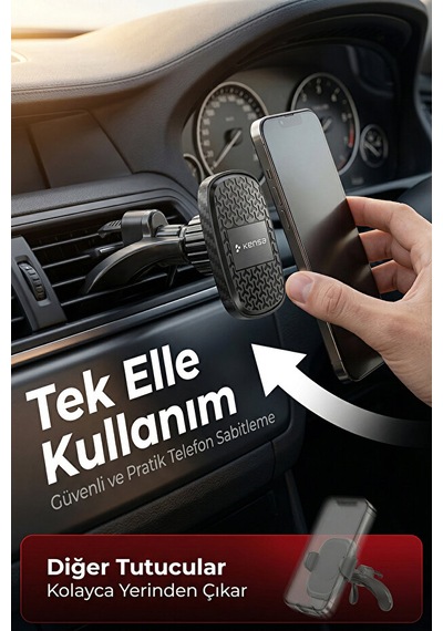 Havalandırma Tipi Kancalı Mıknatıslı Araç İçi Telefon Tutucu - 360 Derece Döner Başlıklı Sarsıntı Önleyici 1